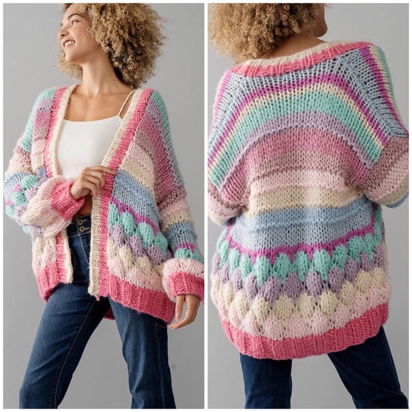 Multicolor Stripe Chunky Knit Cardigan - Picture 1 of 7